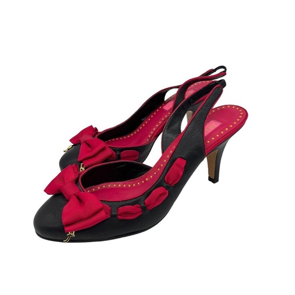 Betsey Johnson Shoes - Betsey Johnson Slingback Black and Pink Heels Logo Charm Y2K Sz 9.5 NEW